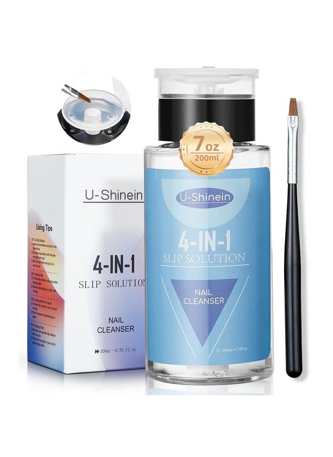 U-Shinein 200Ml Nail Slip Solution 4In1 Poly Nail Gel Slip Solution Poly Nail Extension Gel Liquid Slip Solution Builder Gel Nail Cleaner Liquid Nail Polish Remover With Nail Brush Nail Art  - Image 1
