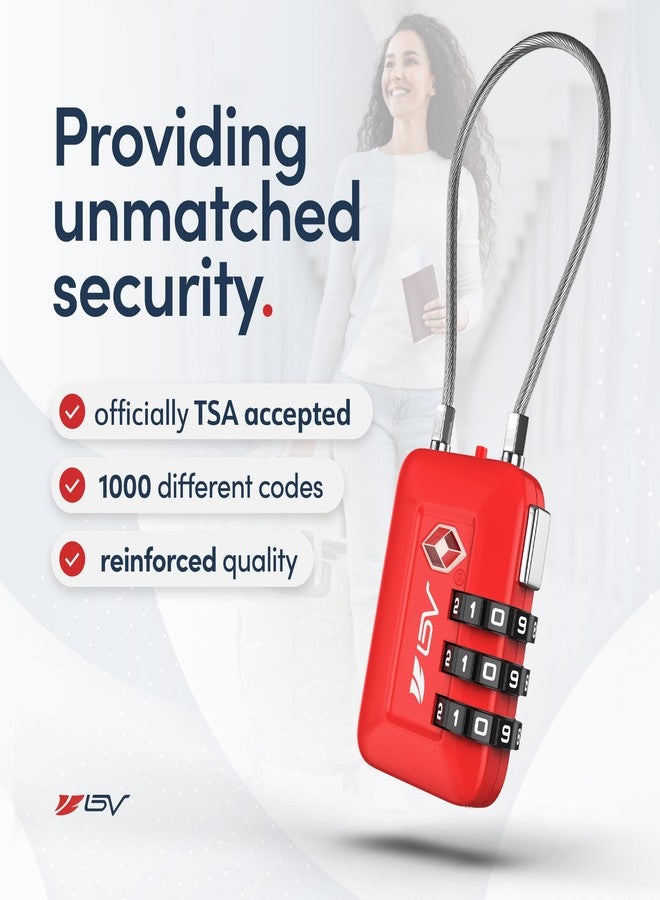 بي في قفل سفر معتمد من إدارة أمن النقل الأمريكية، قفل برقم سري يمكنك ضبطه بنفسك لخزائن صالات الألعاب الرياضية المدرسية، وحقائب الجولف، وحقائب السفر، وخزائن الملفات، وصناديق الأدوات، والحقائب (أحمر، عبوة من 4 قطع) - Image 3