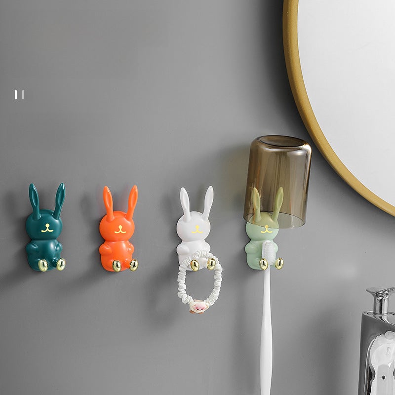 Moe Rabbit Punch-free Hook Household Wall Plug Storage Toothbrush Hanger Bathroom Wall-mounted Multifunctional Adhesive Hook Fashion Orange - Image 2