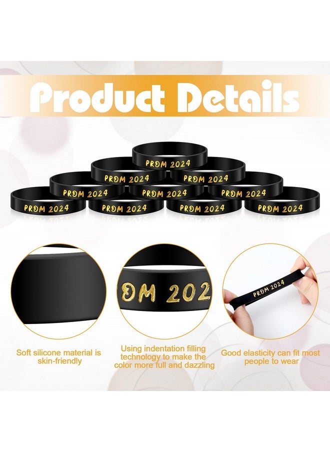 Saintrygo Prom 2024 Silicone Wristbands Prom Party Favors Keepsakes Gold Glitter Prom Black Wristbands Set Of 24 Graduation Silicone Wristbands 2024 Grad Bracelets Graduation Gifts(Black Gold)  - Image 3