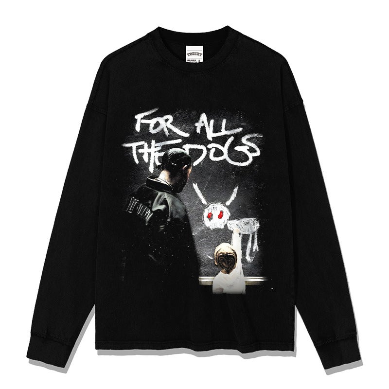 تي شيرت قصير الأكمام مطبوع بتصميم هيب هوب من دريك عابر للحدود، غسول قديم، فضفاض، ثقيل الوزن، ياقة دائرية صغيرة، سحاب أسود. - Image 5