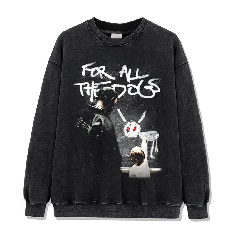 تي شيرت قصير الأكمام مطبوع بتصميم هيب هوب من دريك عابر للحدود، غسول قديم، فضفاض، ثقيل الوزن، ياقة دائرية صغيرة، سحاب أسود. - Image 4