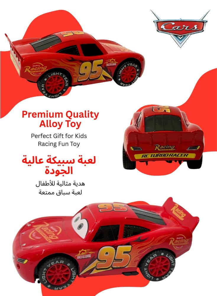 كارز سيارة لعبة ديزني كارز لايتنينغ ماكوين بتصميم معدني مصبوب (۱۳ سم) مصنوعة من هيكل معدني وإطارات مطاطية تصدر صوتًا - سيارة سباق محفورة رقم ۹۵ مع حركة عجلات حرة للأطفال - Image 2