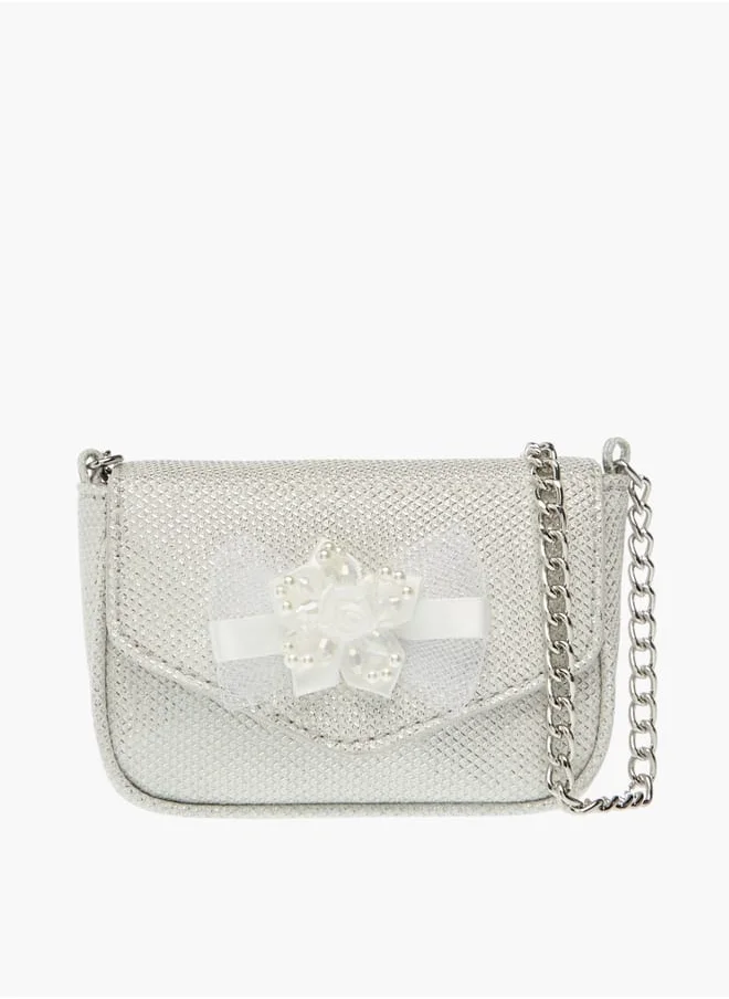 ميسي الصغيرة Girls Bow Accent Crossbody Bag with Chain Strap and Button Closure