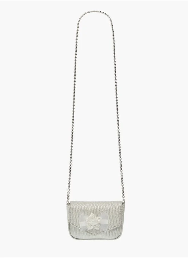 ميسي الصغيرة Girls Bow Accent Crossbody Bag with Chain Strap and Button Closure
