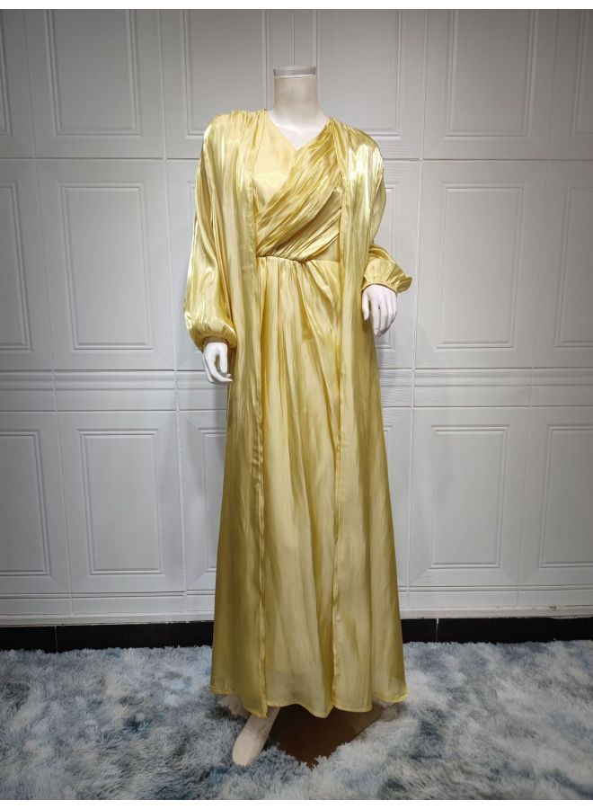 Modest Bright Silk Dress Robe Fashion Soft Two-piece Set - Image 1
