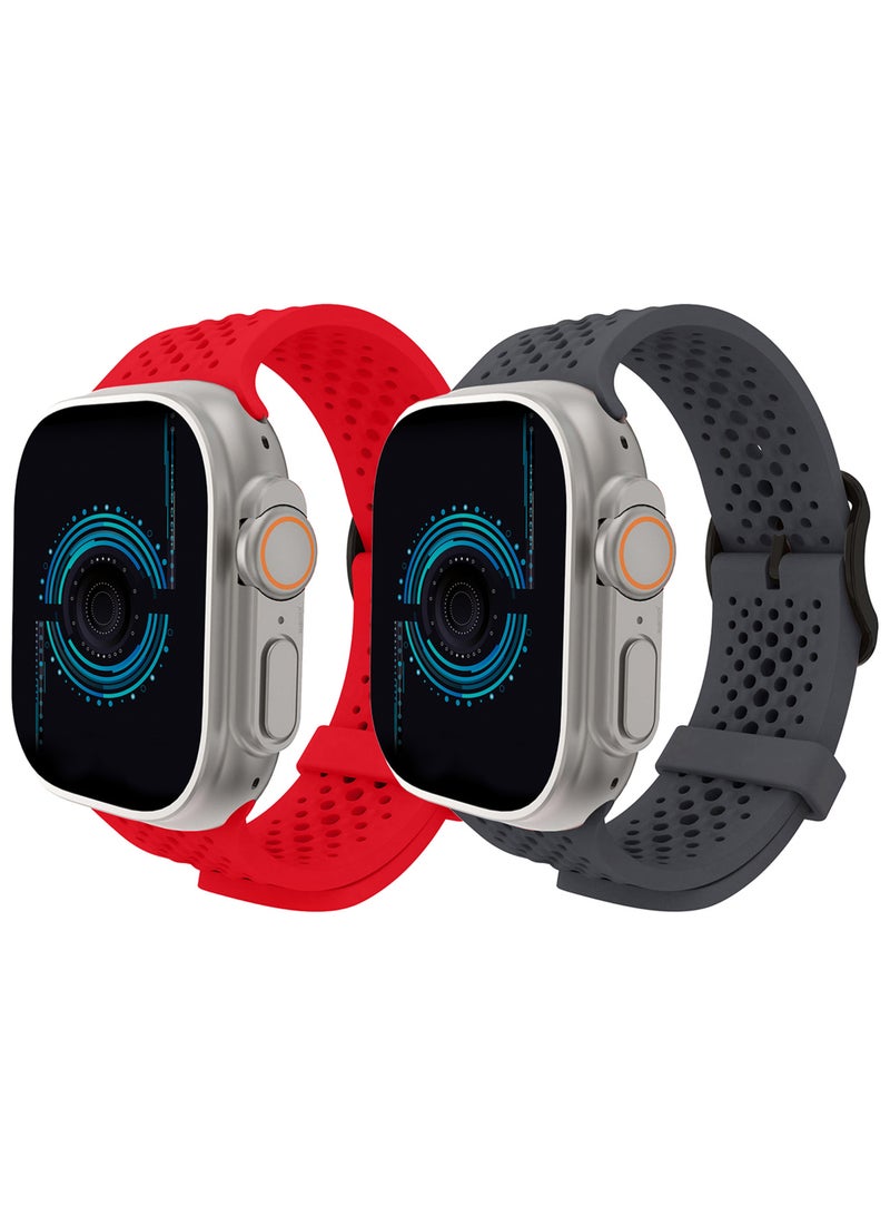 CATANES 2Packs 49mm/45mm/44mm/ Sport Silicone Watch Band Compatible with Apple Watch Series 9/8/7/6/5/4/3/2/1 & SE – Breathable Soft Strap with Buckle - Image 2