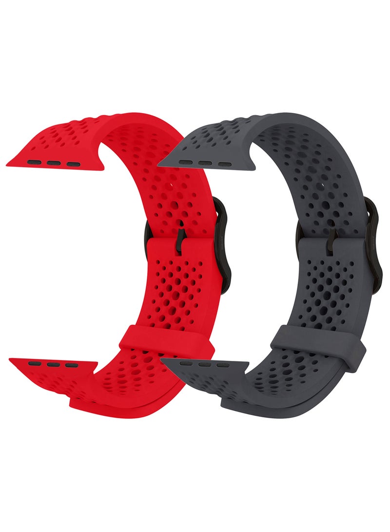 CATANES 2Packs 49mm/45mm/44mm/ Sport Silicone Watch Band Compatible with Apple Watch Series 9/8/7/6/5/4/3/2/1 & SE – Breathable Soft Strap with Buckle - Image 1