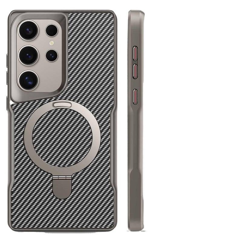 MagSafe Samsung Galaxy S23 Ultra Drop Protection TPU + PC Case with Carbon Fiber and Kickstand in Gray for Outdoor Use - Image 1