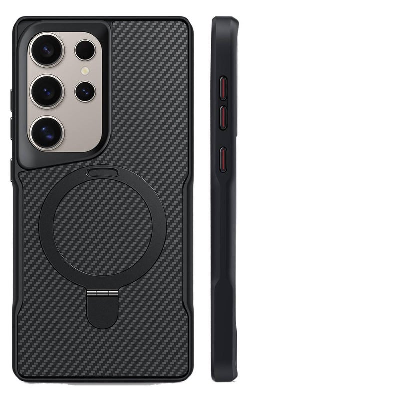 MagSafe Samsung Galaxy S23 Ultra Drop Protection TPU + PC Case with Carbon Fiber and Kickstand in Gray for Outdoor Use - Image 5