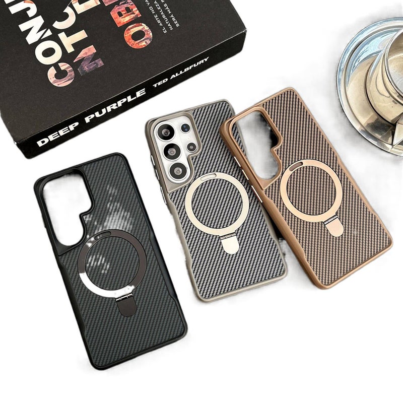 MagSafe Samsung Galaxy S23 Ultra Drop Protection TPU + PC Case with Carbon Fiber and Kickstand in Gray for Outdoor Use - Image 2