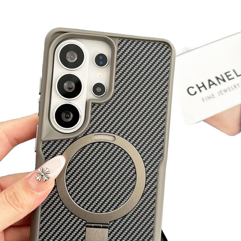 MagSafe Samsung Galaxy S23 Ultra Drop Protection TPU + PC Case with Carbon Fiber and Kickstand in Gray for Outdoor Use - Image 4