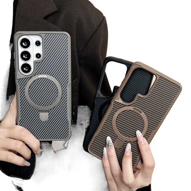 MagSafe Samsung Galaxy S23 Ultra Drop Protection TPU + PC Case with Carbon Fiber and Kickstand in Gray for Outdoor Use - Image 3