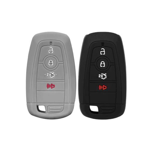 Suvnie 2 PCS Silicone Key Fob Cover Smart 5 Buttons Key Fob Automotive Remote Key Protection Case Compatible with F150 F250 F350 F450 F550 Mustang Key Cover Car Accessories BlackGray - Image 1