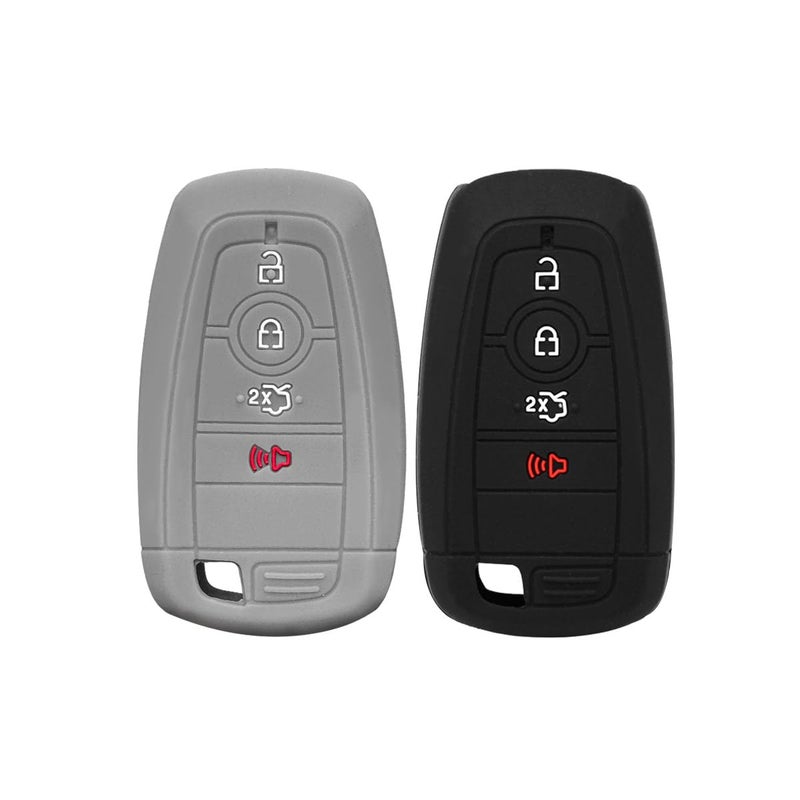 Suvnie 2 PCS Silicone Key Fob Cover Smart 5 Buttons Key Fob Automotive Remote Key Protection Case Compatible with F150 F250 F350 F450 F550 Mustang Key Cover Car Accessories BlackGray - Image 3
