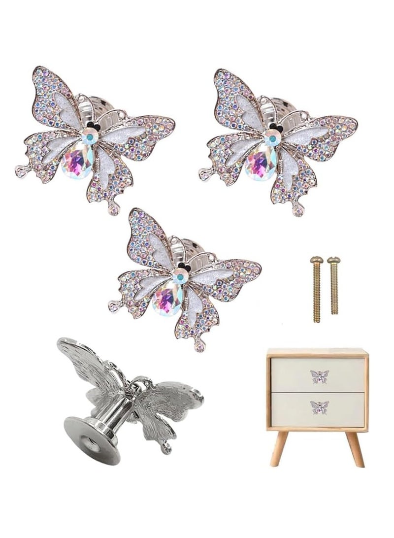 Rhinestones Butterfly Knobs Handle Cabinet Knobs 4 Pcs Furniture Decorative Pull Handle Door Handles Single Hole Pulls Handles for Cabinet Drawer Living RoomBedroom Dresser - Image 1
