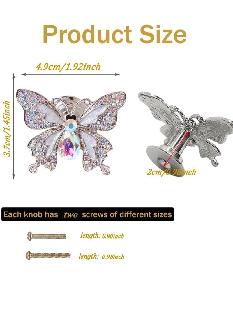 Rhinestones Butterfly Knobs Handle Cabinet Knobs 4 Pcs Furniture Decorative Pull Handle Door Handles Single Hole Pulls Handles for Cabinet Drawer Living RoomBedroom Dresser - Image 2