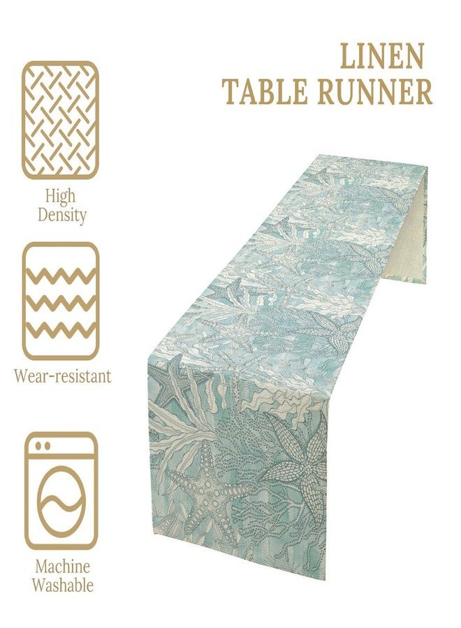 YSWOW Nautical Table Runner Beach Sea Starfish Coral Art Printed Runner for Home Kitchen Dining Table Living Room Decor Fabric 1 Panel W13xL36in - Image 2