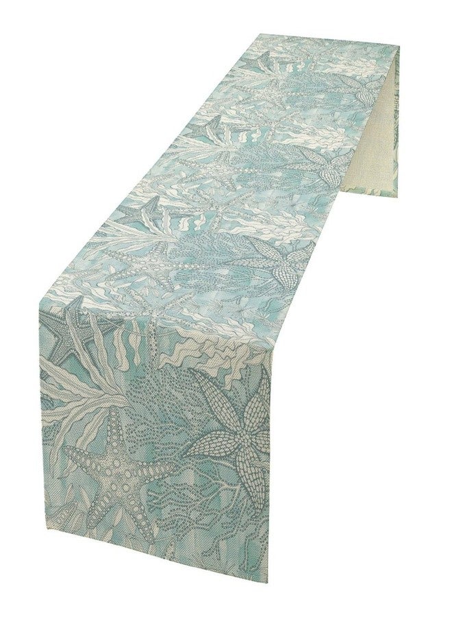 YSWOW Nautical Table Runner Beach Sea Starfish Coral Art Printed Runner for Home Kitchen Dining Table Living Room Decor Fabric 1 Panel W13xL36in - Image 1