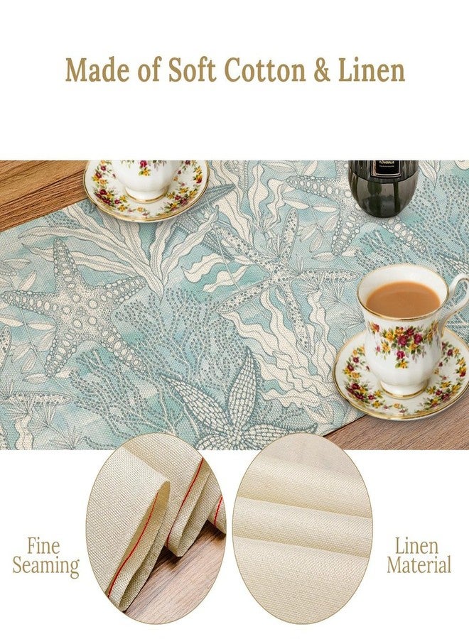 YSWOW Nautical Table Runner Beach Sea Starfish Coral Art Printed Runner for Home Kitchen Dining Table Living Room Decor Fabric 1 Panel W13xL36in - Image 3