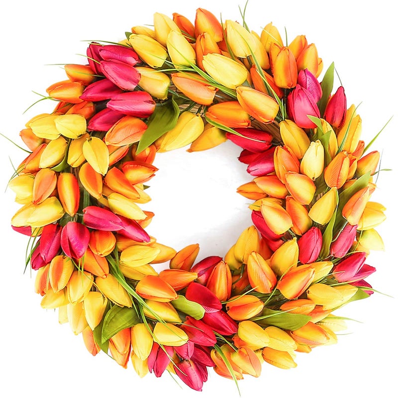 BOMAROLAN BOMAROLAN Tulip Wreath 20 Inch for Front Door Summer Fall Large Wreaths Springtime All Year Around for Outdoor Door Indoor Wall Or Window Dcor Festival Decoration 