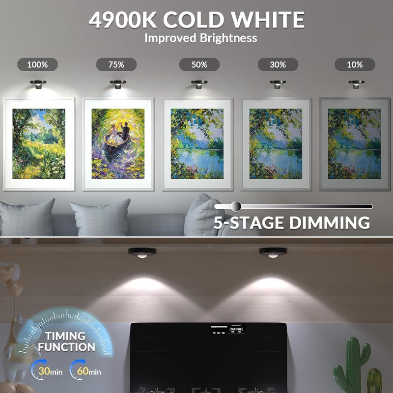 TobeBright RGB Rechargeable Picture Light for Wall, 1200mAh Battery Operated Picture Frame Lights, Magnetic Cabinet Light RGB Color Changing + Cold White, Dimmable Pack of 6 - Image 3