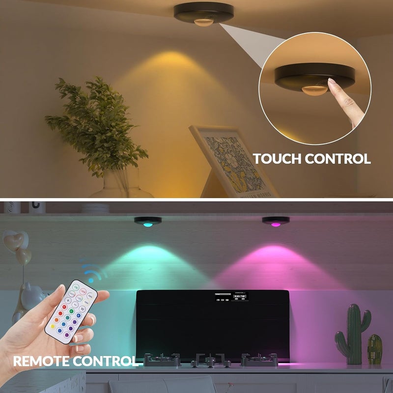 TobeBright RGB Rechargeable Picture Light for Wall, 1200mAh Battery Operated Picture Frame Lights, Magnetic Cabinet Light RGB Color Changing + Cold White, Dimmable Pack of 6 - Image 4