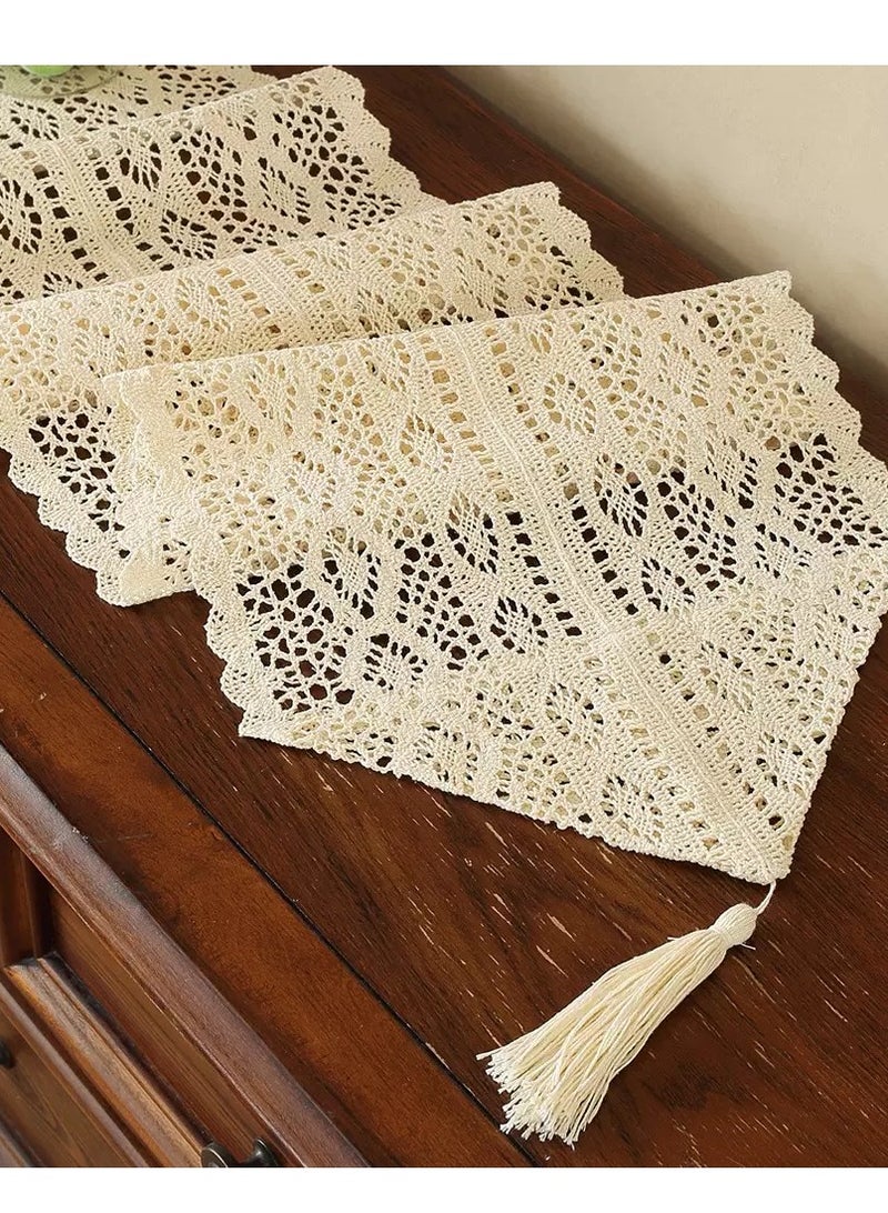 Premium 72 Inch (180cm) Handmade Boho Table Runner - Cotton Crochet Wedding Tablecloth for Arabic Coffee Tables, Luxury Dining Room Decor, Beige Bohemian Home Accessories for Majlis Living Room & Bedroom  - Image 3
