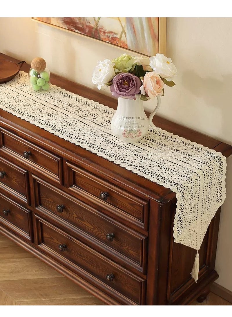 Premium 72 Inch (180cm) Handmade Boho Table Runner - Cotton Crochet Wedding Tablecloth for Arabic Coffee Tables, Luxury Dining Room Decor, Beige Bohemian Home Accessories for Majlis Living Room & Bedroom  - Image 2