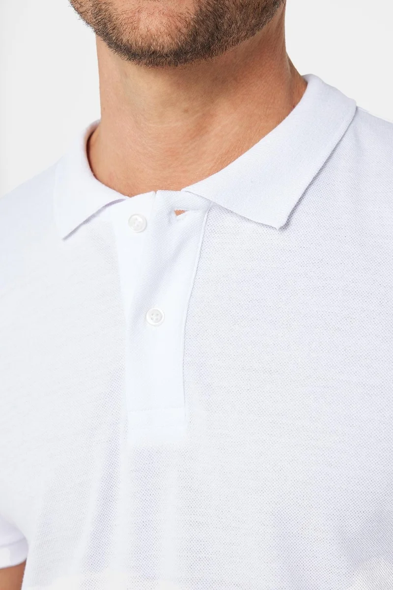 Tudors Men's Slim Fit Narrow Cut Cotton Soft Textured Cool Keeping Fabric Plain Pique White Polo Collar T-Shirt