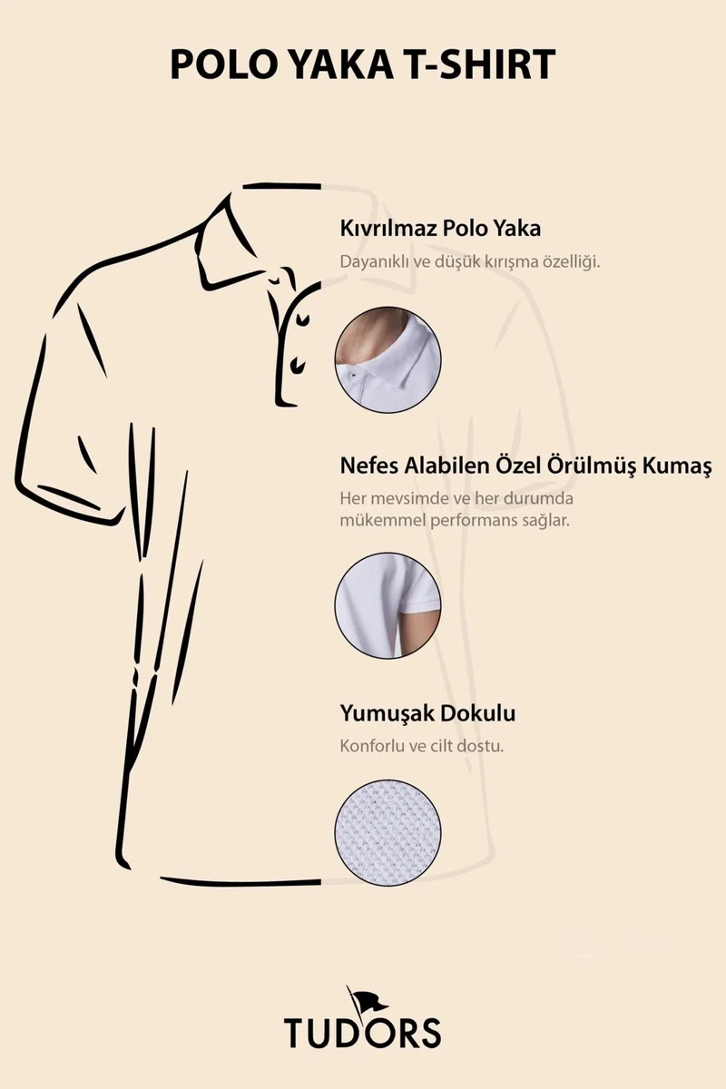 Tudors Men's Slim Fit Narrow Cut Cotton Soft Textured Cool Keeping Fabric Plain Pique White Polo Collar T-Shirt