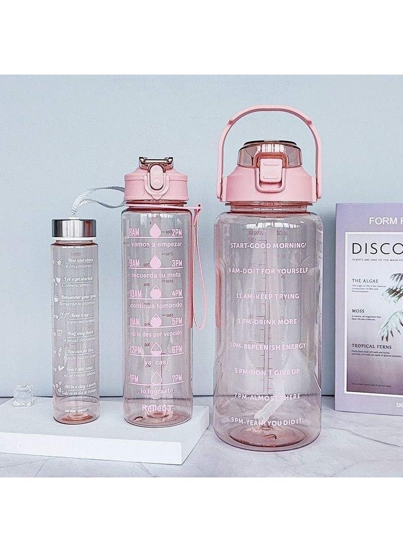 MEBO MEBO Set of 3 Transparent Water Bottles with Time Markers  Straw  Includes 2000ml 900ml and 300ml Reusable Water Bottles for Gym Travel and Sports with Fun Motivational Stickers Multicolor  - Image 3