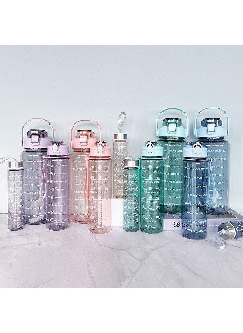 MEBO MEBO Set of 3 Transparent Water Bottles with Time Markers  Straw  Includes 2000ml 900ml and 300ml Reusable Water Bottles for Gym Travel and Sports with Fun Motivational Stickers Multicolor  - Image 4