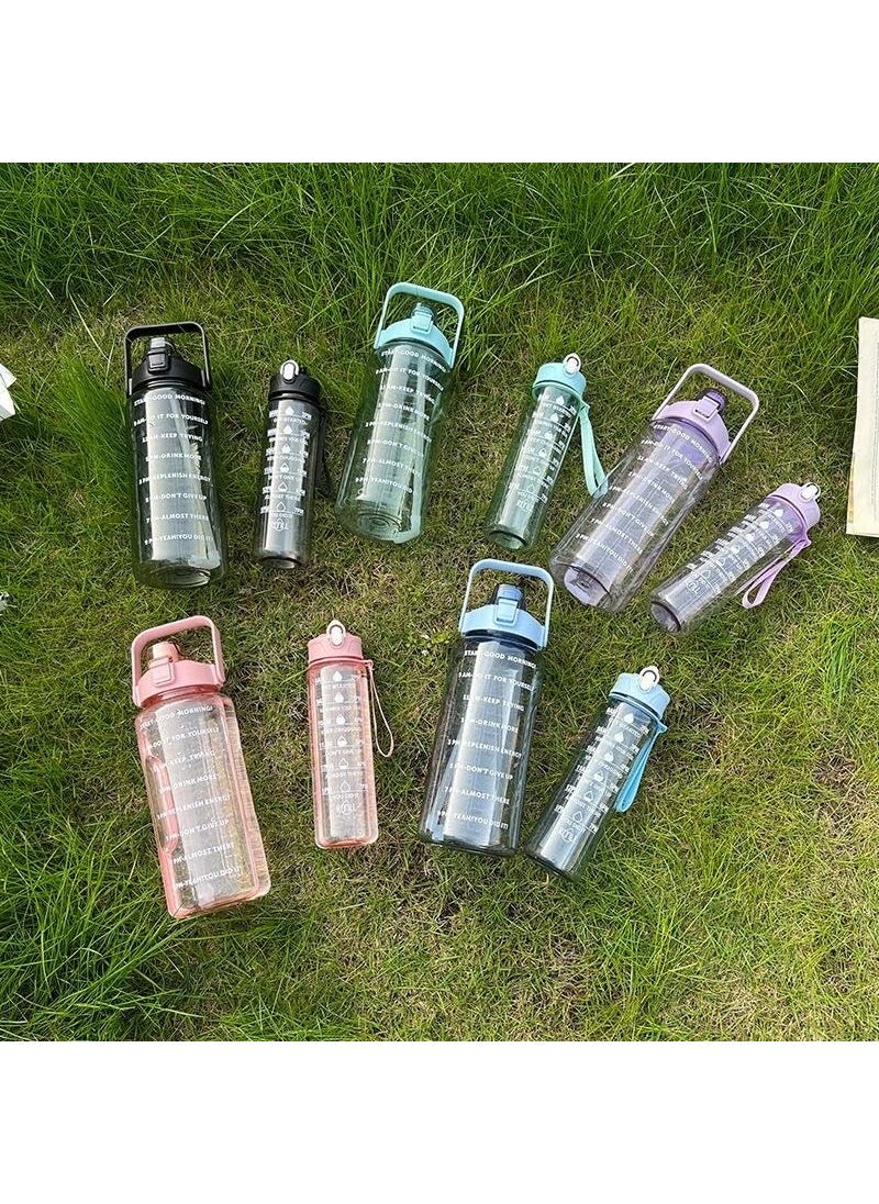MEBO MEBO Set of 3 Transparent Water Bottles with Time Markers  Straw  Includes 2000ml 900ml and 300ml Reusable Water Bottles for Gym Travel and Sports with Fun Motivational Stickers Multicolor  - Image 5