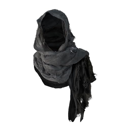 CosInStyle Wrap Dune Wasteland Hooded Shawl With Viking Brooch | Cowl Scarf Rogue Medieval Cloak Renaissance Costume Cape Accessories (Black) - Image 1
