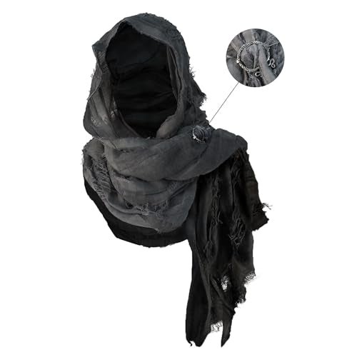 CosInStyle Wrap Dune Wasteland Hooded Shawl With Viking Brooch | Cowl Scarf Rogue Medieval Cloak Renaissance Costume Cape Accessories (Black) - Image 2
