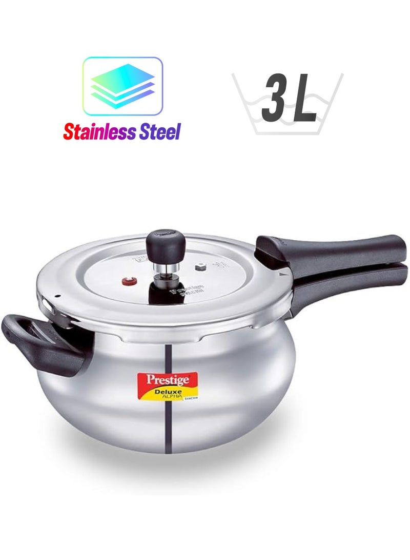برستيج طنجرة ضغط ديلوكس ألفا سفاش هاندي سعة 3 لتر من الفولاذ المقاوم للصدأ مع غطاء صمام وزن دقيق فضي - Image 1