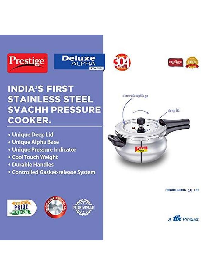 برستيج طنجرة ضغط ديلوكس ألفا سفاش هاندي سعة 3 لتر من الفولاذ المقاوم للصدأ مع غطاء صمام وزن دقيق فضي - Image 3