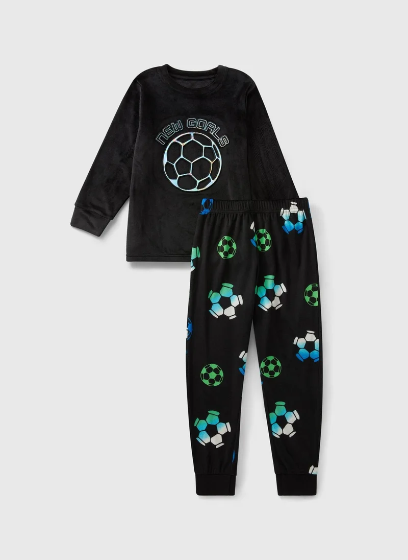 Matalan Boys Black Football Fleece Pyjama Set