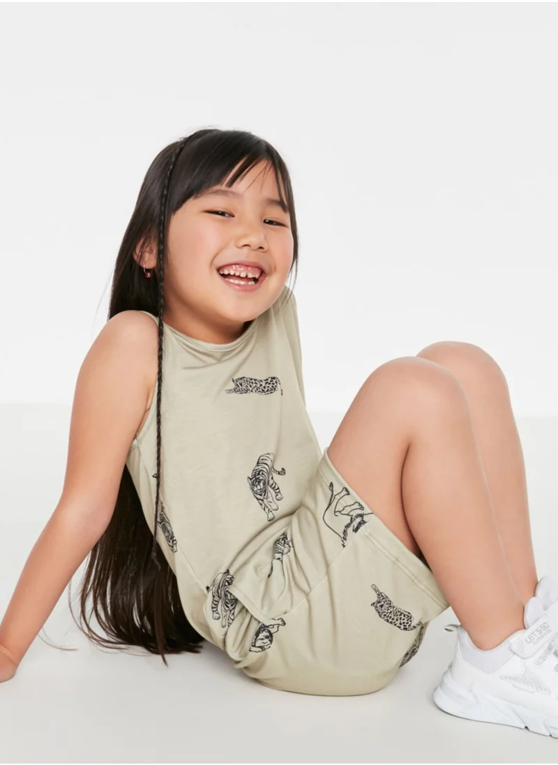 trendyol Kids Tiger & Leopard Print Playsuit