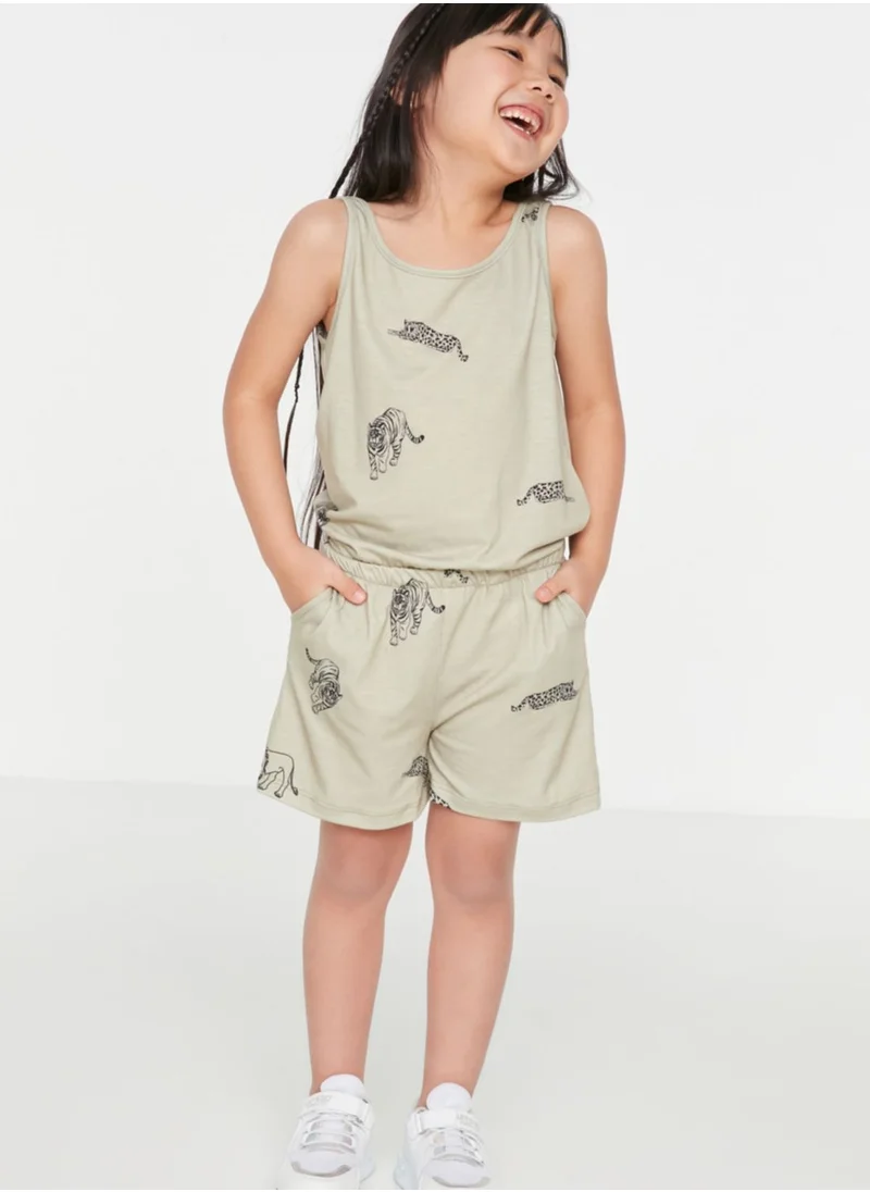 trendyol Kids Tiger & Leopard Print Playsuit