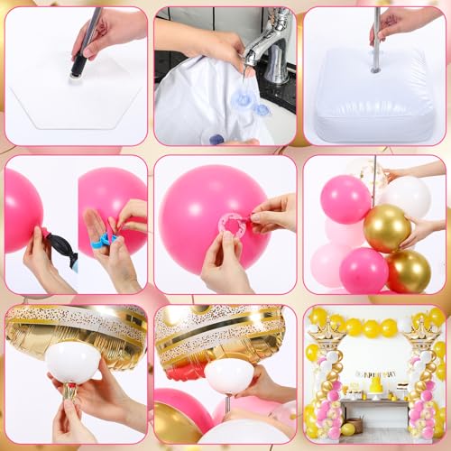 Kasyat 2 Sets Princess Party Balloon Column Stand Kit with 2 Crown Foil Balloons 100 Latex Balloons Adjustable Stands Pink and Gold Balloon Stand Kit for Baby Shower Birthday Party Supplies - Image 5