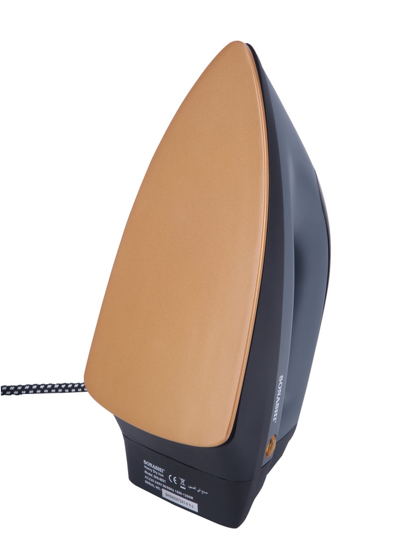 SONASHI Heavy Dry Iron with Ceramic Coated Soleplate | Comfortable Handle, Stable Heel Rest, Thermostat Control and Easy Temperature Settings | For All Types of Fabrics | Overheat Protection 1200 W SHI-6021 Grey/Black - Image 5