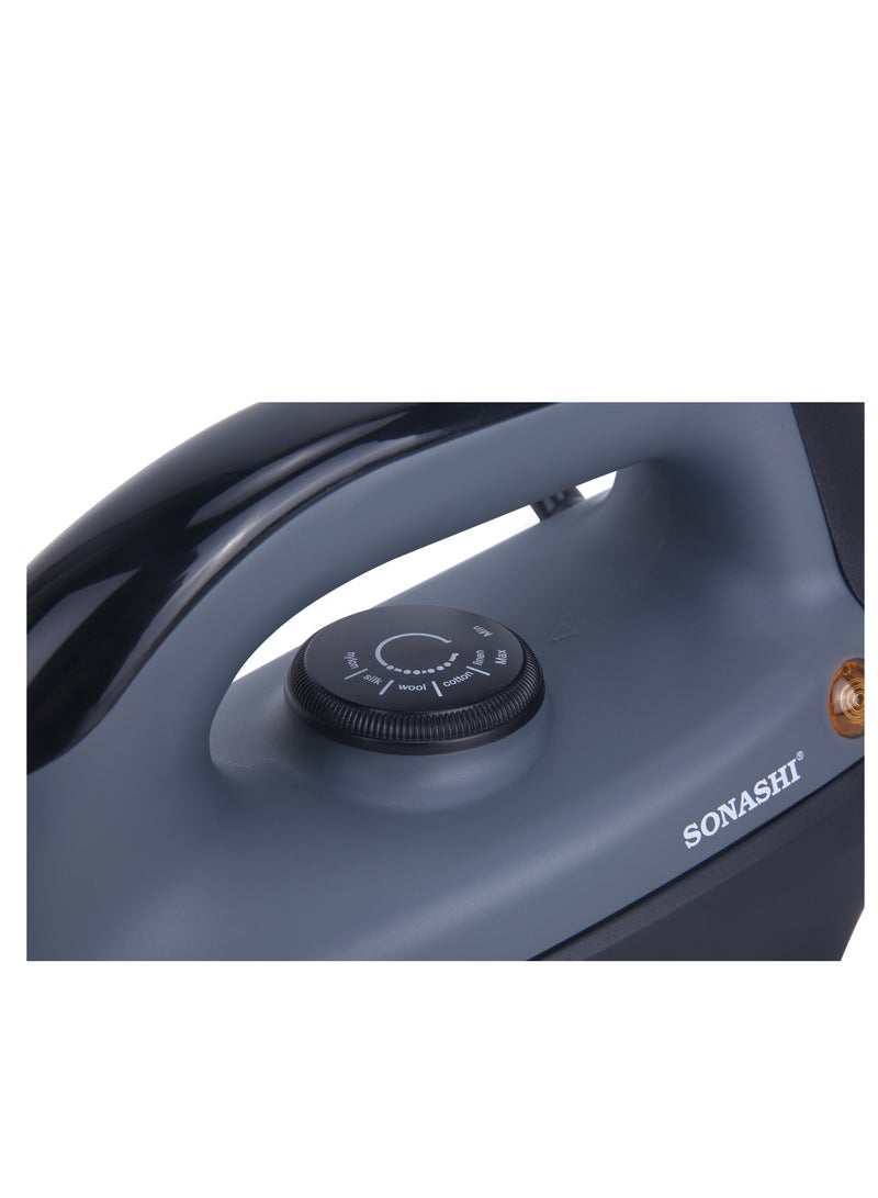 SONASHI Heavy Dry Iron with Ceramic Coated Soleplate | Comfortable Handle, Stable Heel Rest, Thermostat Control and Easy Temperature Settings | For All Types of Fabrics | Overheat Protection 1200 W SHI-6021 Grey/Black - Image 4