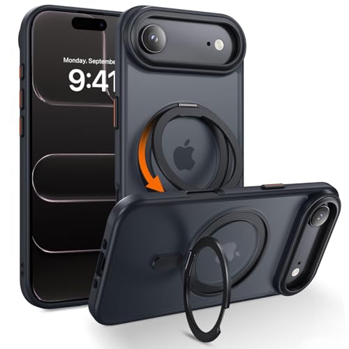 YINLAI for iPhone Air Case 6.5-inch, Magnetic Compatible with Magsafe, with 360° Rotatable Ring Stand, Anti-Fingerprint Skin-Friendly, Shockproof Full-Body Protective iPhone Air Case, Black - Image 1