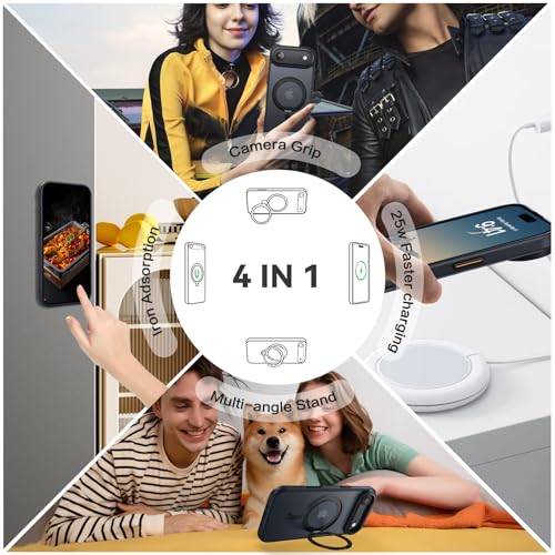 YINLAI for iPhone Air Case 6.5-inch, Magnetic Compatible with Magsafe, with 360° Rotatable Ring Stand, Anti-Fingerprint Skin-Friendly, Shockproof Full-Body Protective iPhone Air Case, Black - Image 4