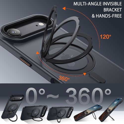 YINLAI for iPhone Air Case 6.5-inch, Magnetic Compatible with Magsafe, with 360° Rotatable Ring Stand, Anti-Fingerprint Skin-Friendly, Shockproof Full-Body Protective iPhone Air Case, Black - Image 3