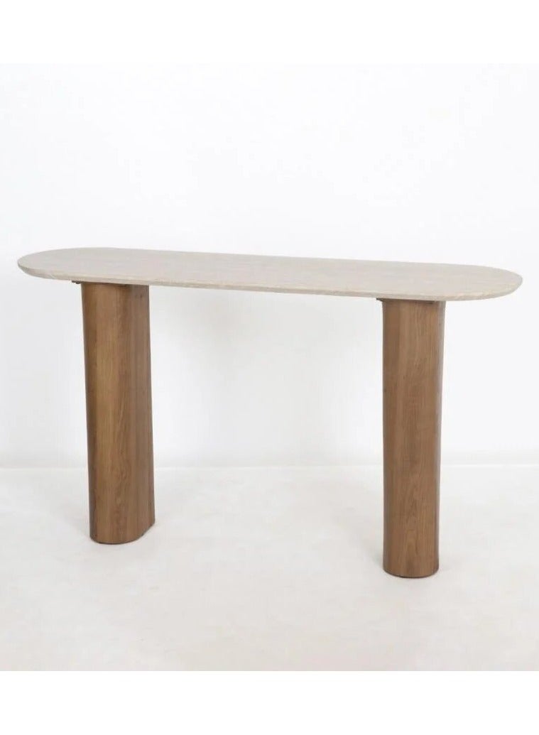 Generic Modern Console Table – Beige Top with Brown Wooden Legs 