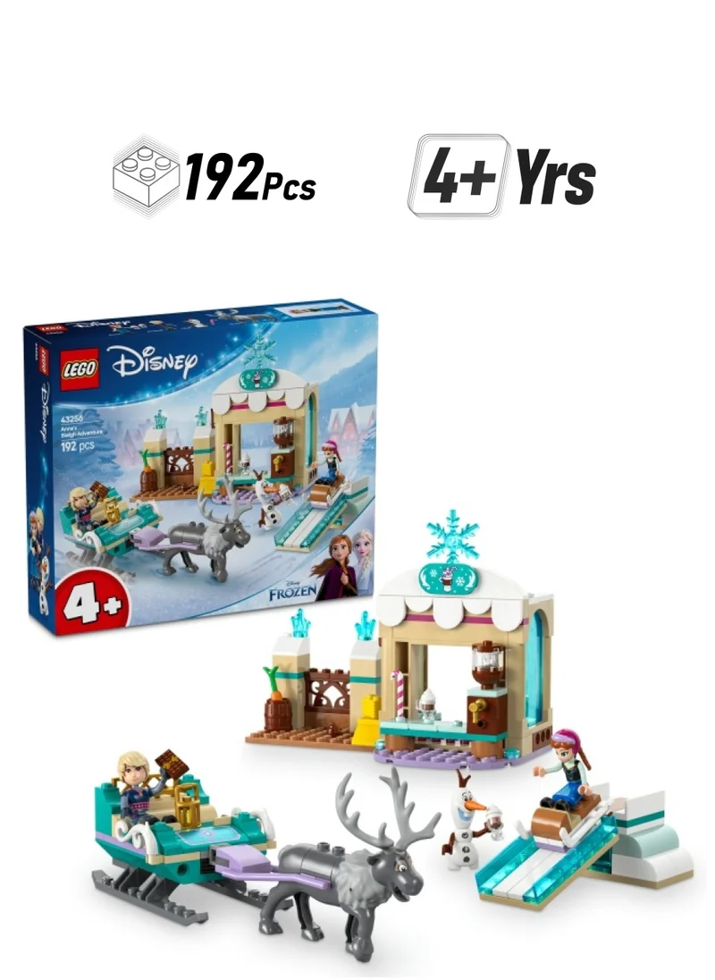 ليغو ǀ Disney Frozen Anna’s Sleigh Adventure, Hot Chocolate Stand with a Kristoff Minidoll, plus Olaf and Sven Figures, Princess Building Toy for 4+ Year Old Girls 43256 (192 pieces)