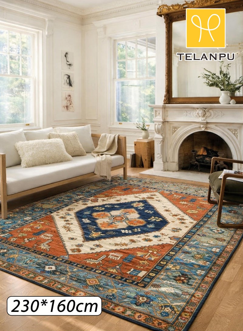 TELANPU 160*230cm Machine Washable Area Rugs with Non-Slip Backing, Ideal for Hallway, Living Room, Bedroom, Kitchen and Laundry Room, Vintage Moroccan and Low Pile Rug，160*230cm，Machine Washable Area Rugs with Non-Slip Backing, Ideal for Hallway, Living Room, Bedroom,Living Bedroom Office Dining Room, Bohemian Area Rugs and Low Pile Rug - Image 1